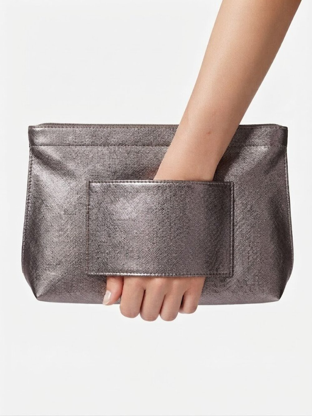 Lancôme Metallic Pewter Makeup Travel Clutch Pouch with Wrist Band / Makeup Bag